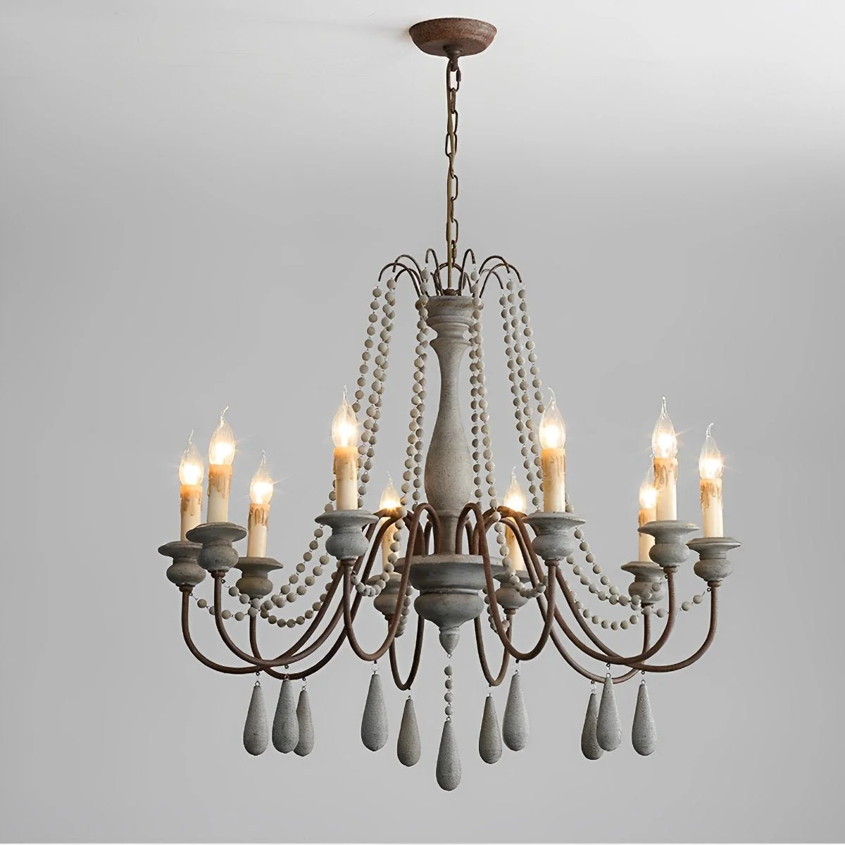 Wood Vintage Rustic Candle Chandelier Light - Image 9
