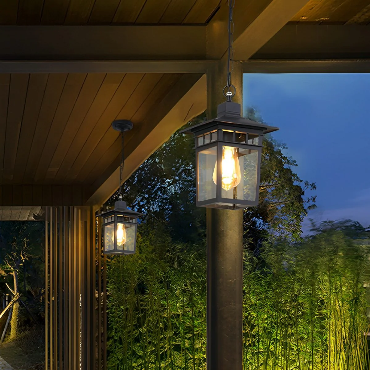 Vintage Rustic Square Waterproof Outdoor LED Lantern Pendant Lights - Image 3