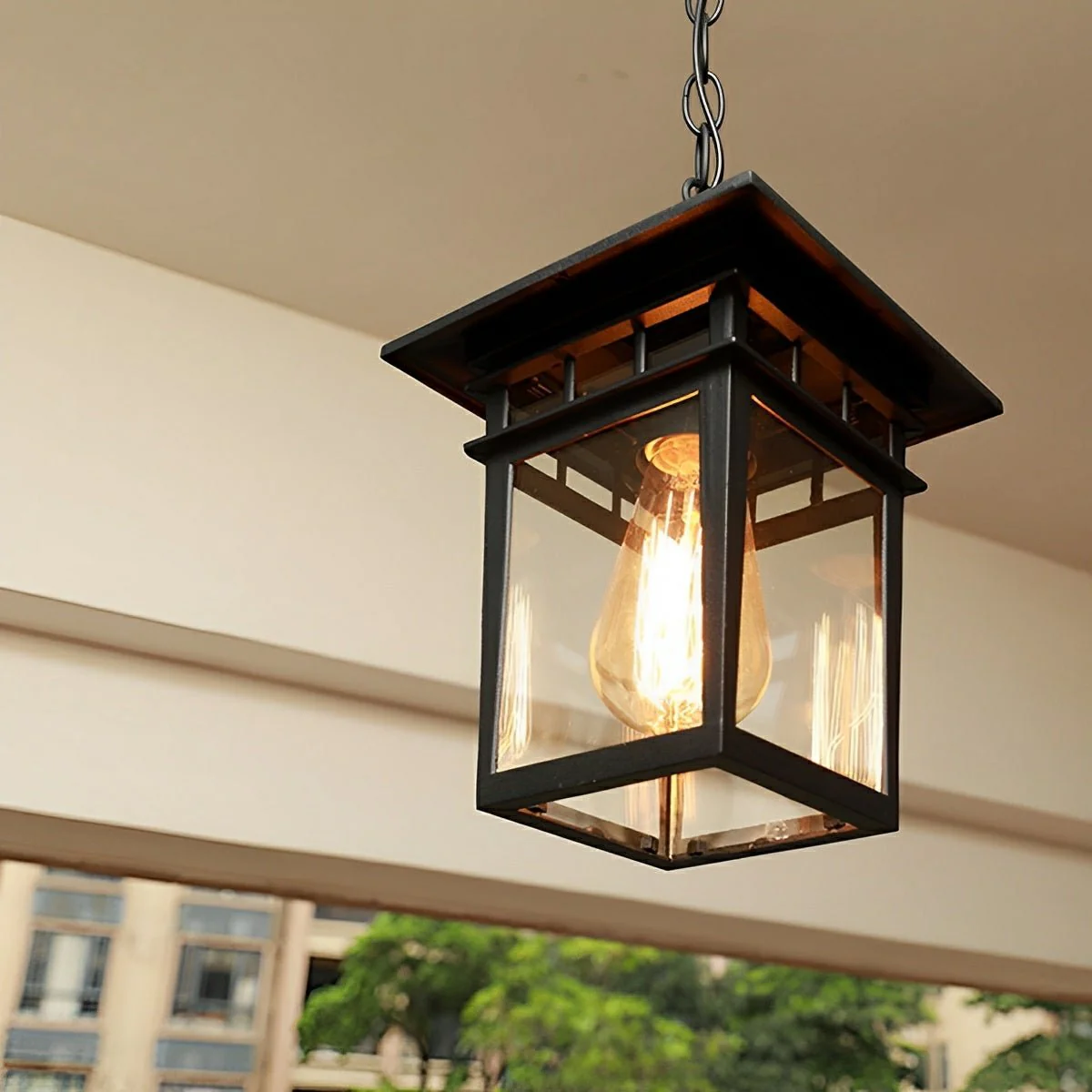 Vintage Rustic Square Waterproof Outdoor LED Lantern Pendant Lights - Image 4