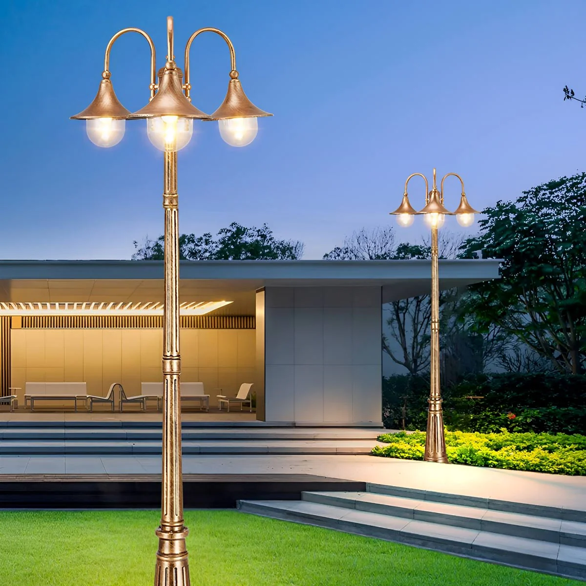 Vintage Waterproof Flared LED Outdoor Pathway Pole Lights - Image 11
