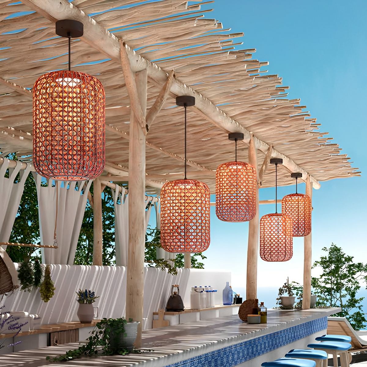 Vintage Waterproof Rattan LED Outdoor Ceiling Lights Lanterns - Image 3