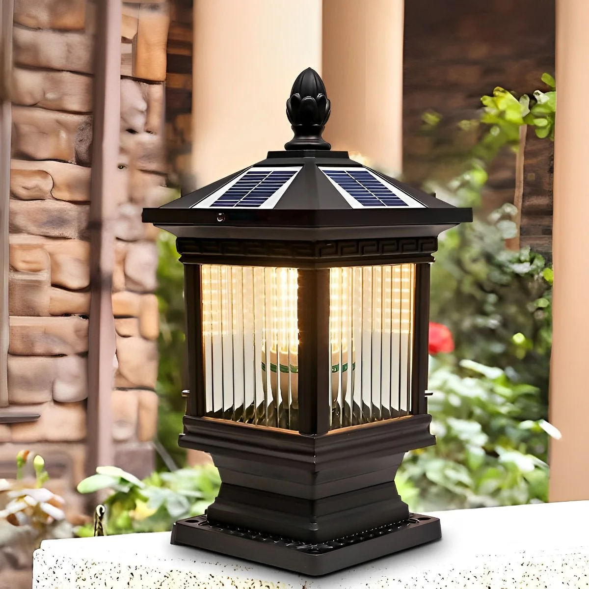 Vintage Grille Glass Shade Lampshade Waterproof Fence Post Lights - Image 6
