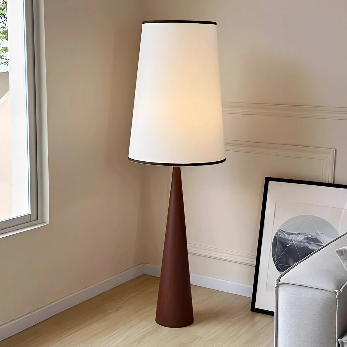 Vintage Wood Tapered LED Floor Lamp - Image 4