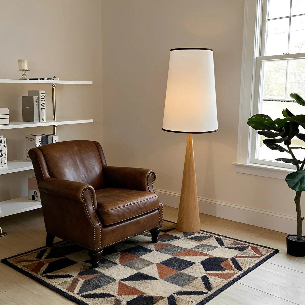 Vintage Wood Tapered LED Floor Lamp - Image 6
