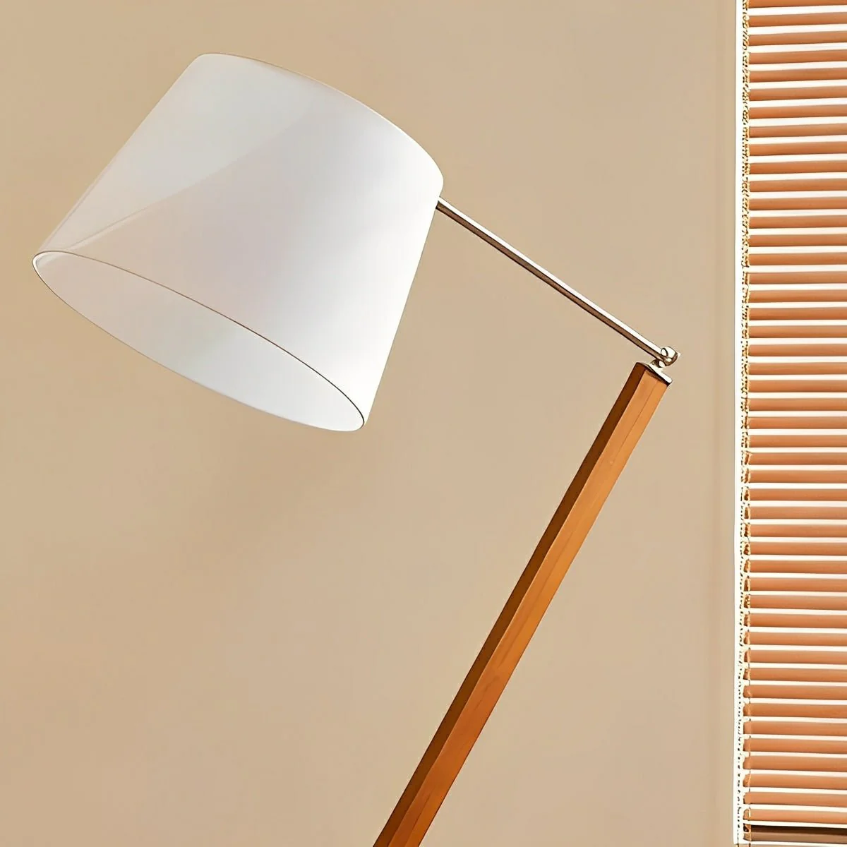 Vintage Wood White Lampshade Swing Arm Floor Lamp - Image 6