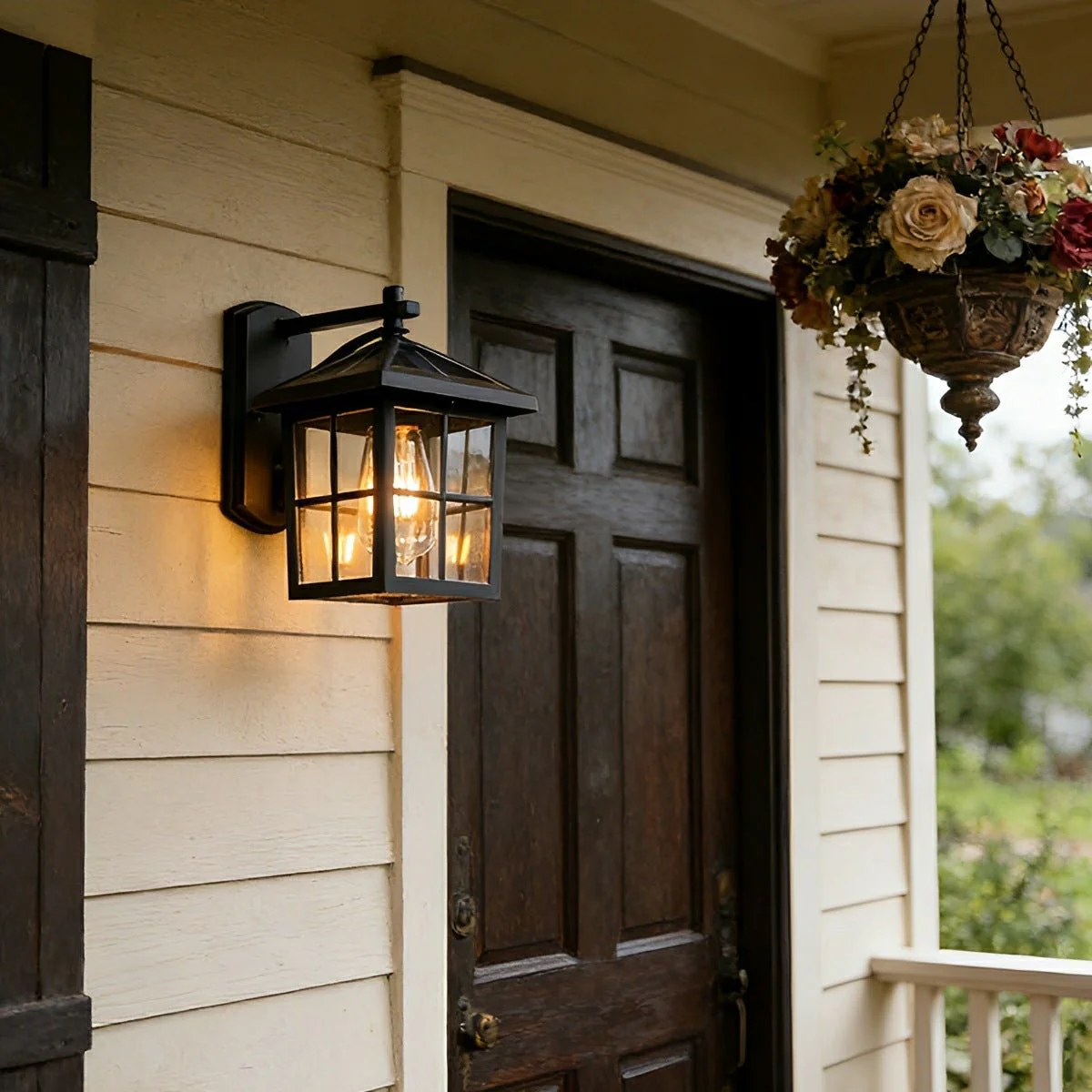 Waterproof Black Farmhouse Cross Lantern Outdoor Porch LED Wall Lights - Image 2