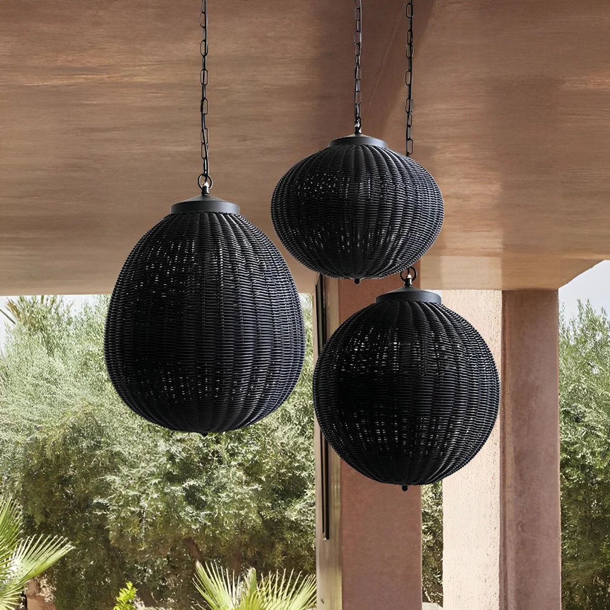 Waterproof Round Rattan Outdoor Lanterns Pendant Lights - Image 6