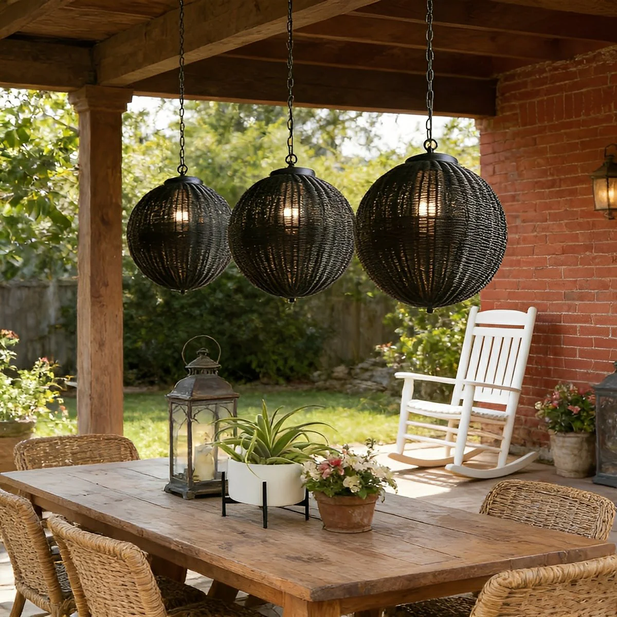 Waterproof Round Rattan Outdoor Lanterns Pendant Lights - Image 7