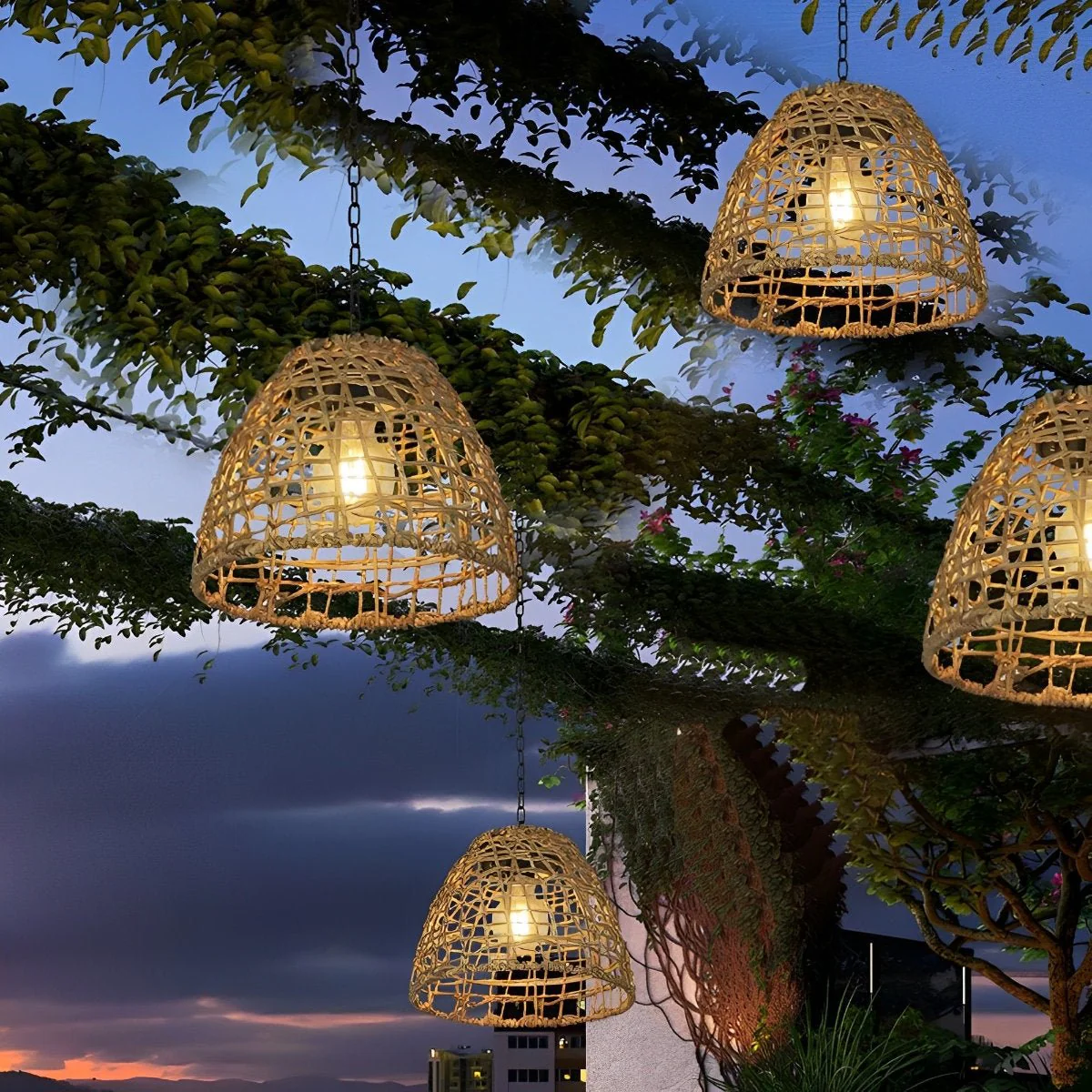 Waterproof Solar Bell Rattan Outdoor Lanterns Pendant Lights - Image 4