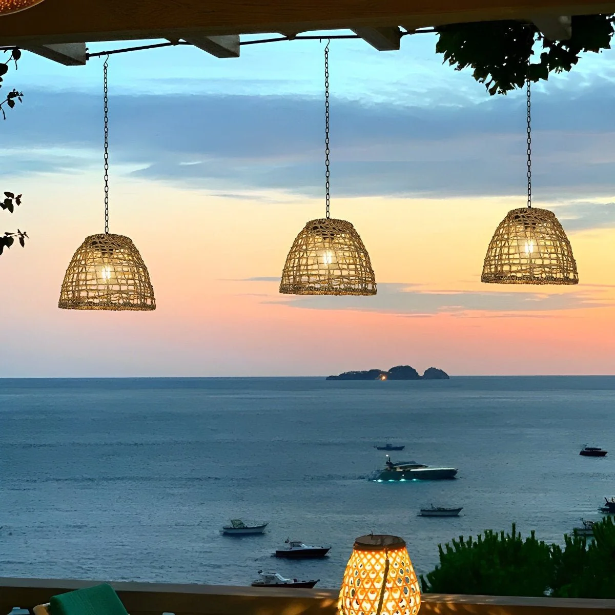 Waterproof Solar Bell Rattan Outdoor Lanterns Pendant Lights - Image 8