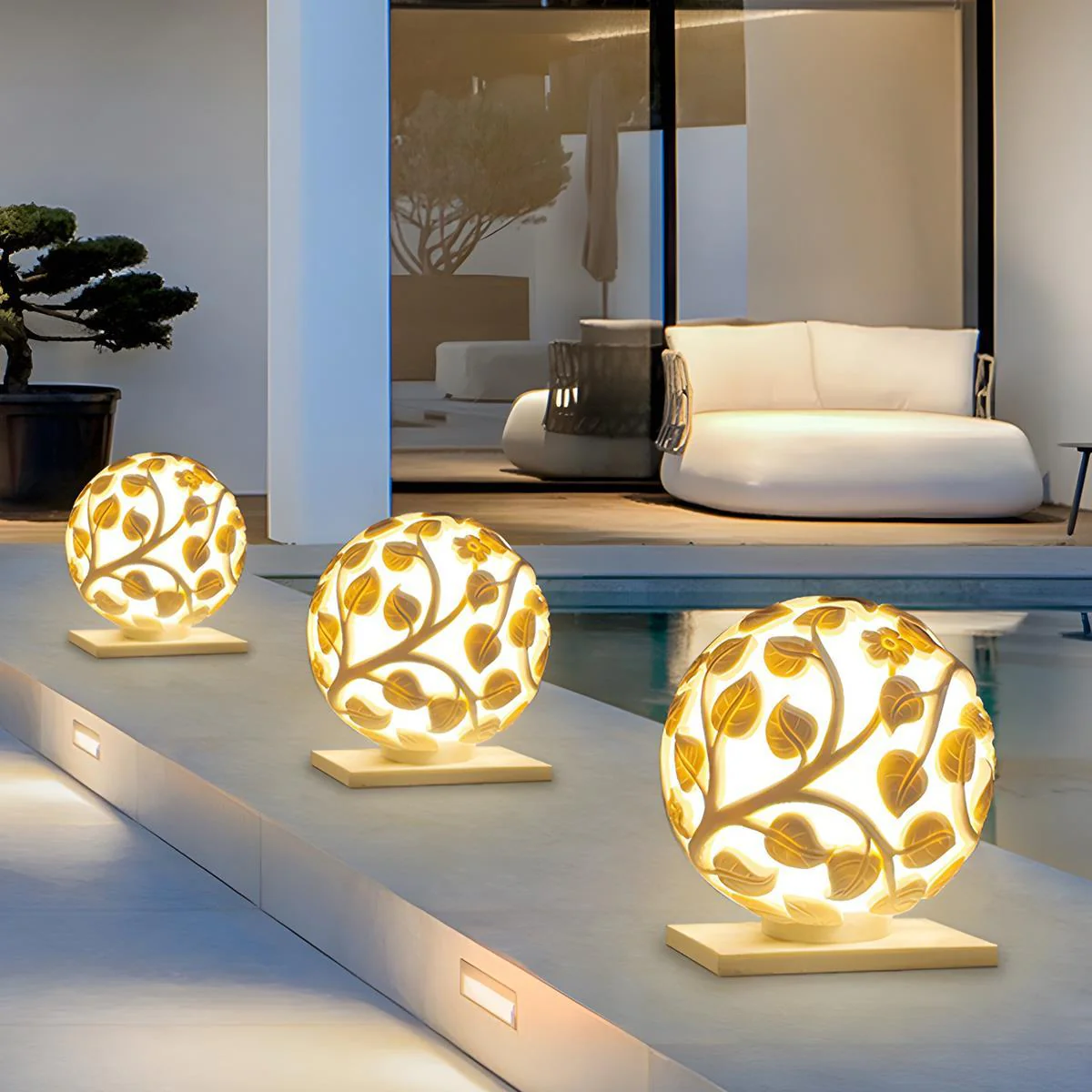 Waterproof Globe Hollow Leaves LED Outdoor Post Lights - Image 4