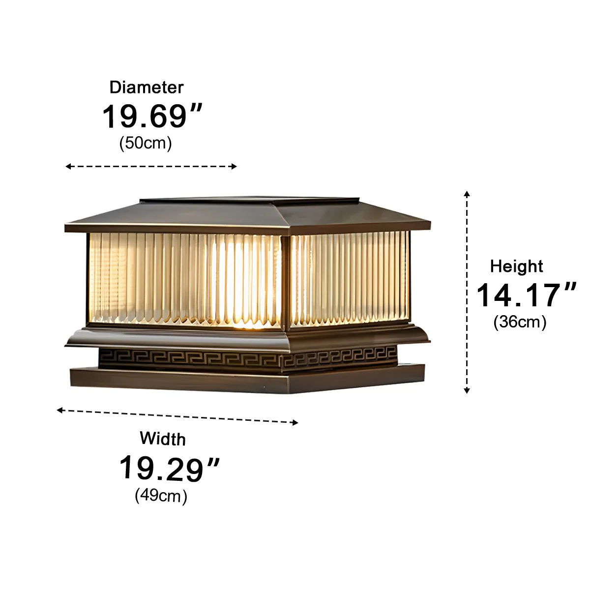 Waterproof Vintage Copper Tower Striped Glass LED Outdoor Post Lights - Image 10