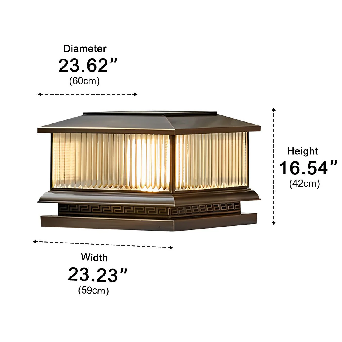 Waterproof Vintage Copper Tower Striped Glass LED Outdoor Post Lights - Image 11
