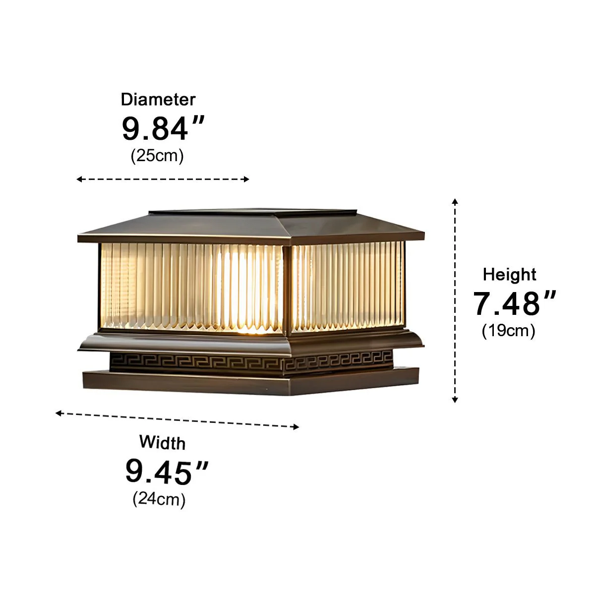 Waterproof Vintage Copper Tower Striped Glass LED Outdoor Post Lights - Image 7