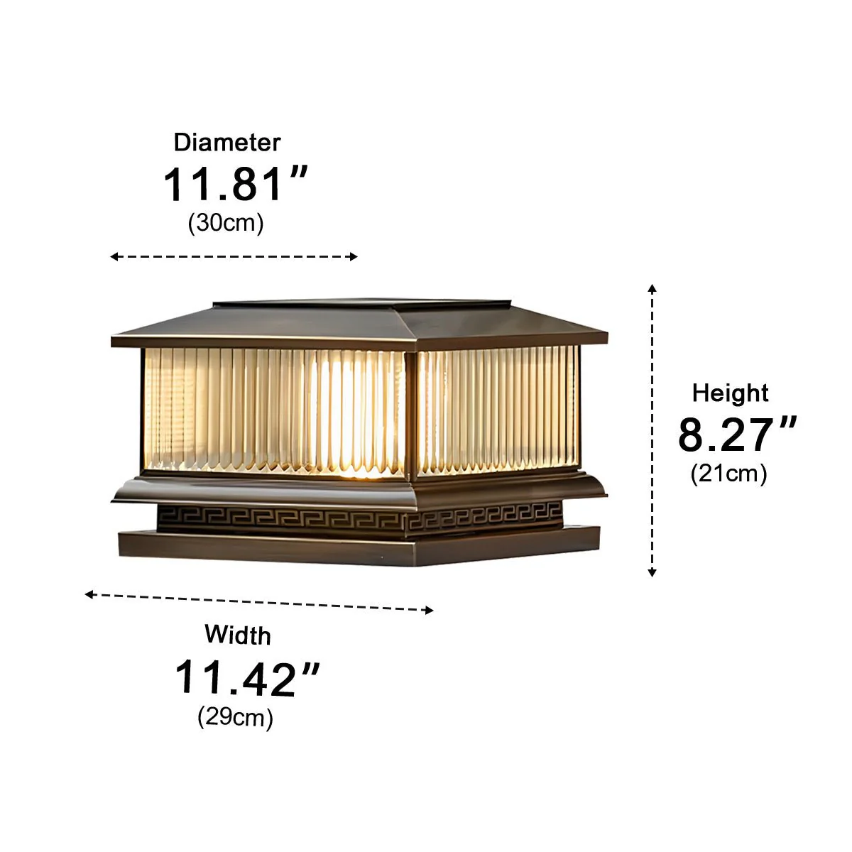 Waterproof Vintage Copper Tower Striped Glass LED Outdoor Post Lights - Image 8