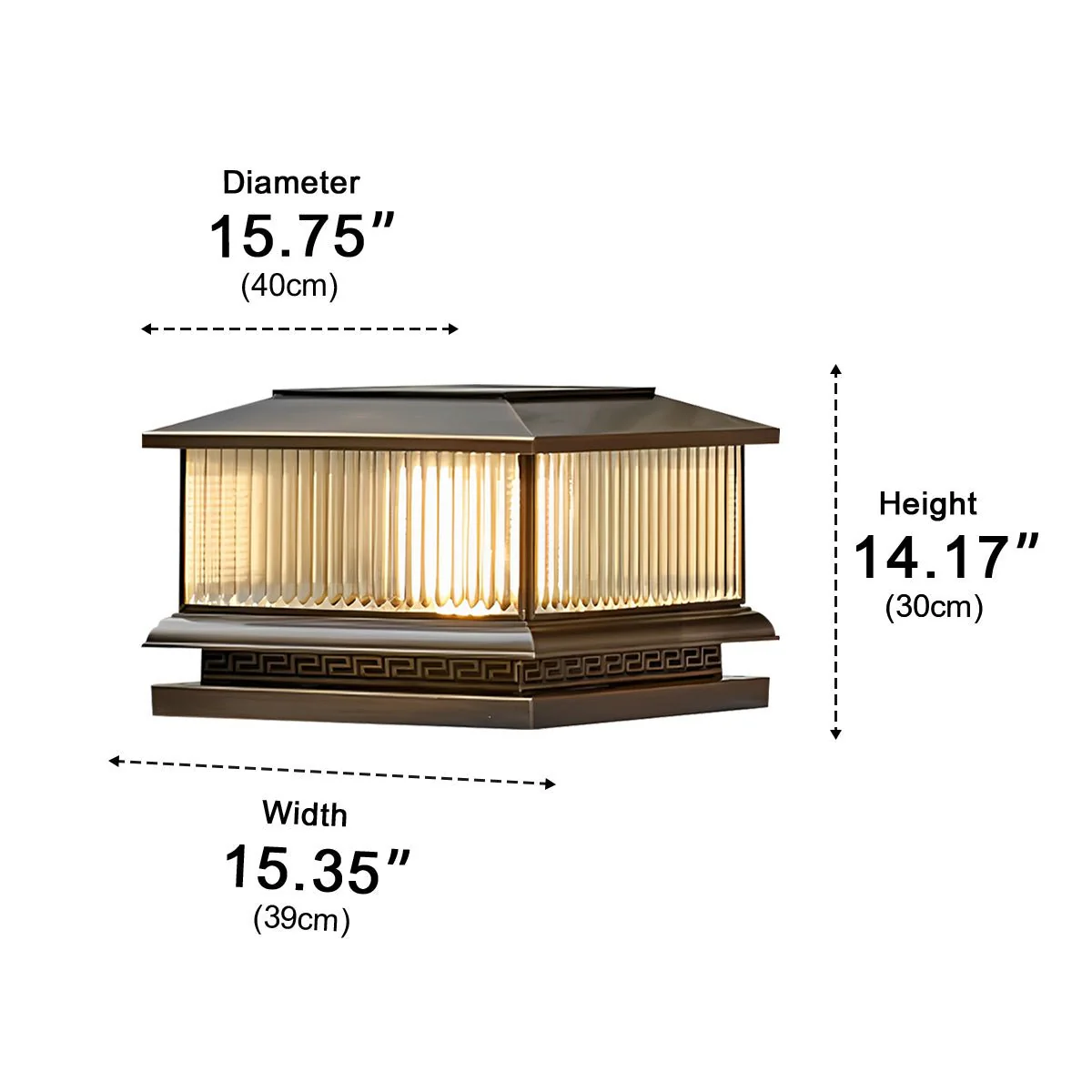 Waterproof Vintage Copper Tower Striped Glass LED Outdoor Post Lights - Image 9