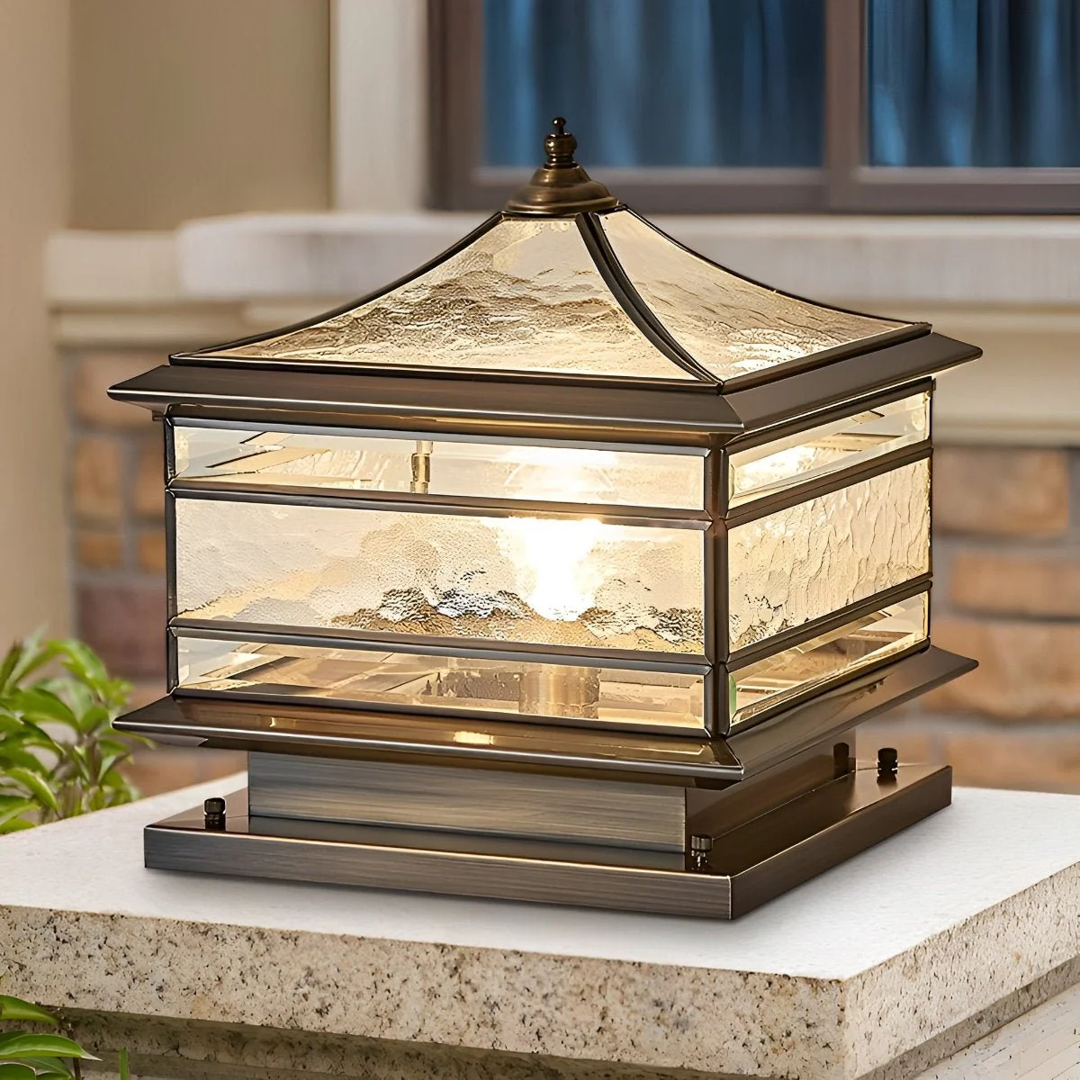 Waterproof Glass Copper Vintage Outdoor Fence Post Lights Pillar Light Column Lamp