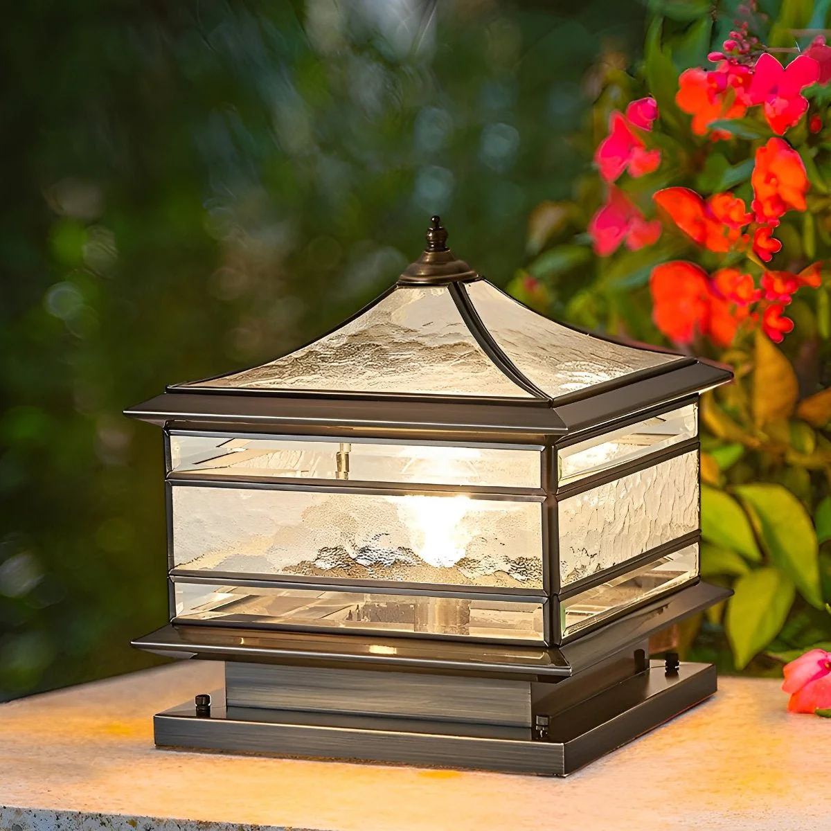 Waterproof Glass Copper Vintage Outdoor Fence Post Lights Pillar Light Column Lamp - Image 3