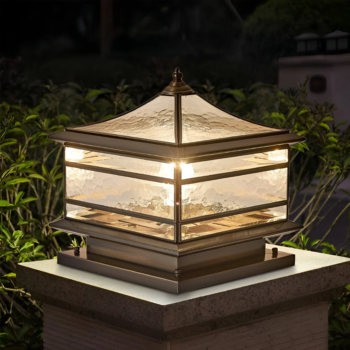 Waterproof Glass Copper Vintage Outdoor Fence Post Lights Pillar Light Column Lamp - Image 5