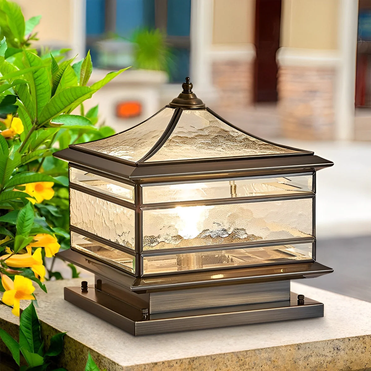 Waterproof Glass Copper Vintage Outdoor Fence Post Lights Pillar Light Column Lamp - Image 6