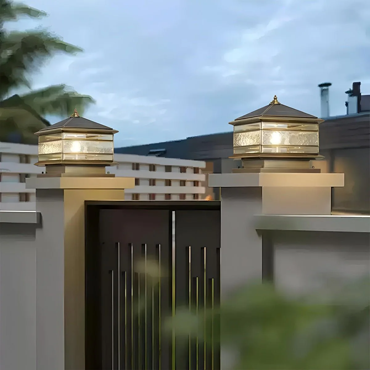 Waterproof Glass Copper Vintage Outdoor Fence Post Lights Pillar Light Column Lamp - Image 7