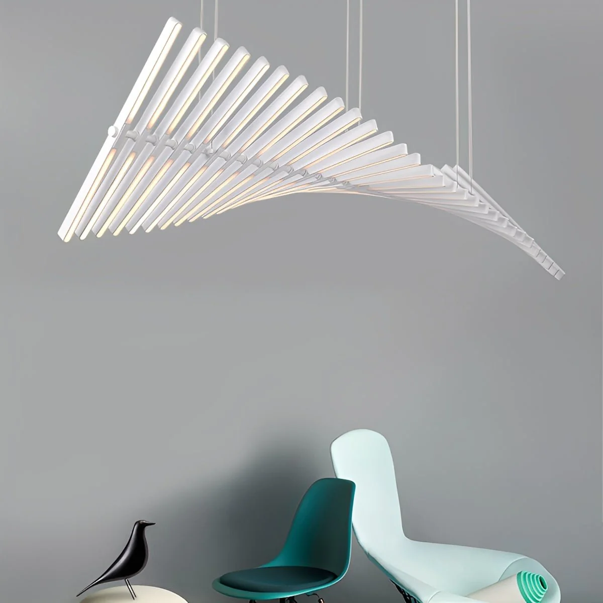 Waves Fishbone Fish Skeleton Strip Stepless Dimming LED Nordic Chandelier Pendant Light - Image 3