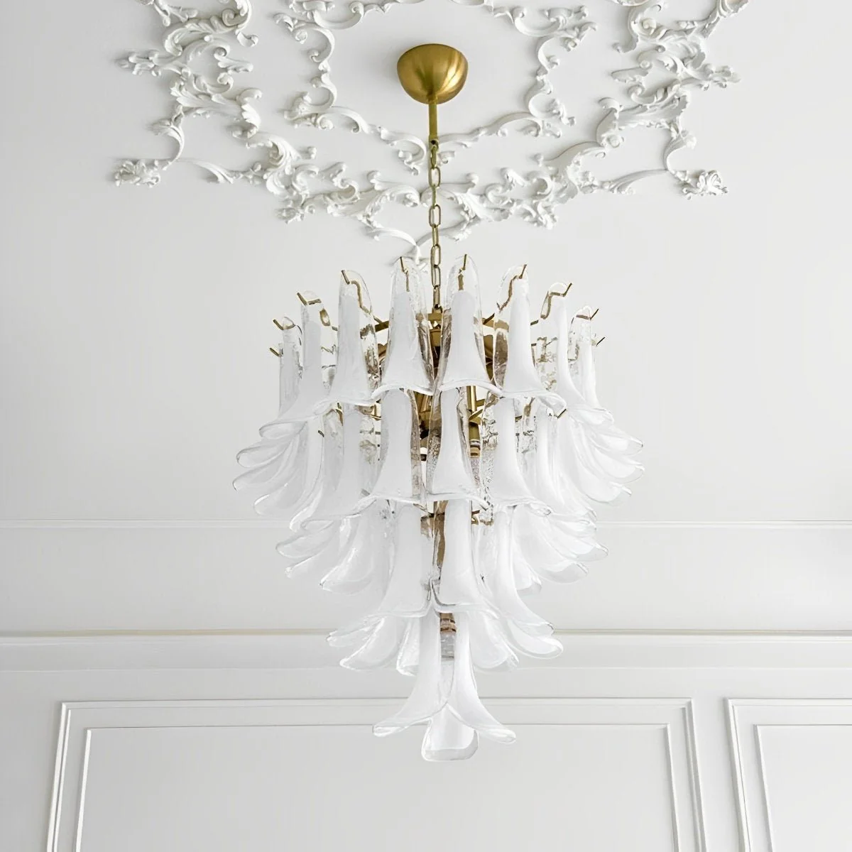 White Luxury Glass Feather Chandelier Light - Image 4