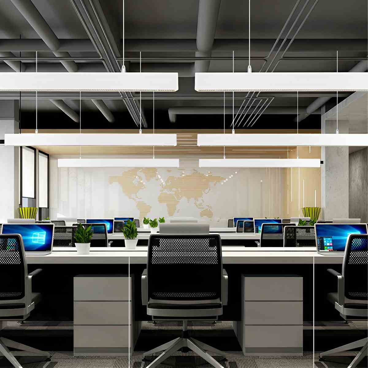 White Modern Minimalist Linear LED Long Strip Office Ceiling Pendant Lights - Image 2