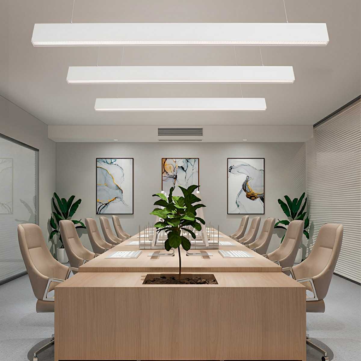 White Modern Minimalist Linear LED Long Strip Office Ceiling Pendant Lights - Image 3