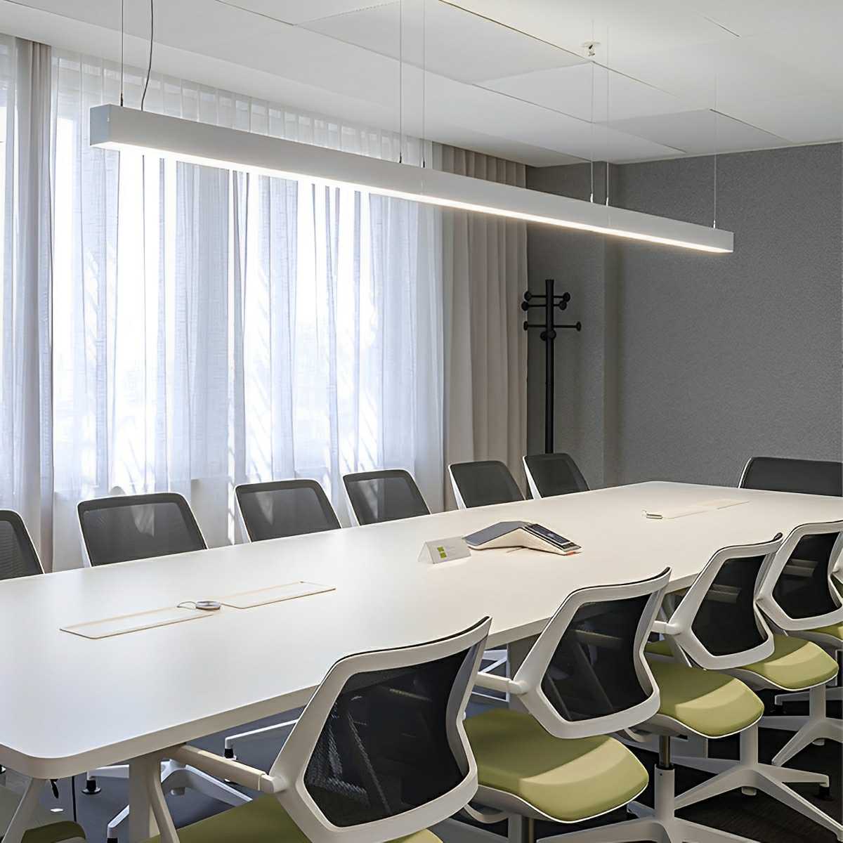 White Modern Minimalist Linear LED Long Strip Office Ceiling Pendant Lights - Image 5