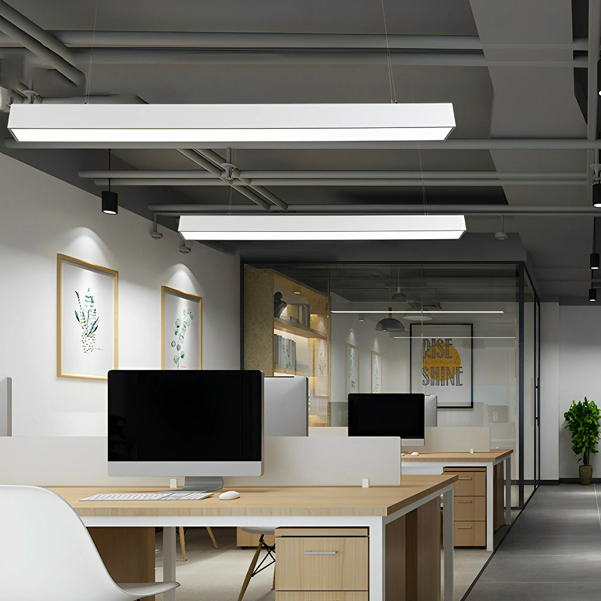 White Rectangle Strip LED Modern Recessed Hanging Linear Light - Image 6